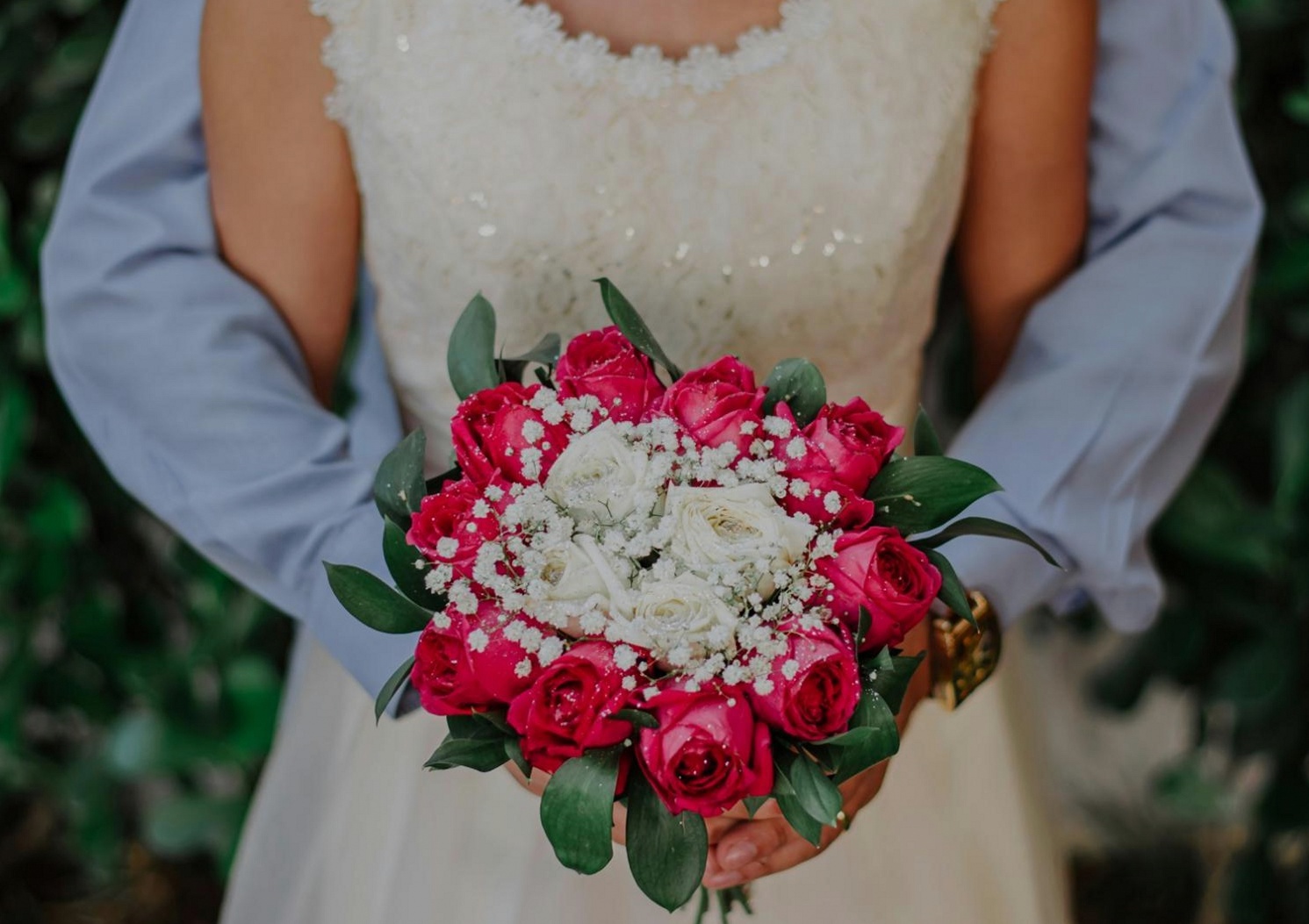 Styled wedding reception table with layered decoration elements